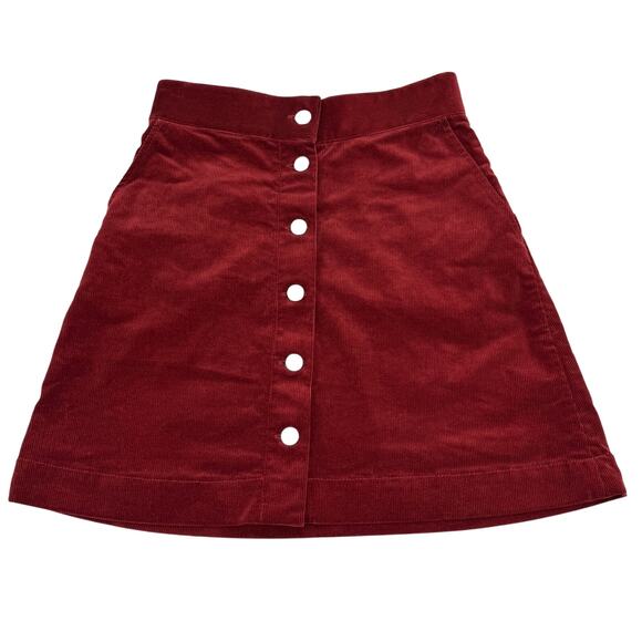 & OTHER STORIES Button Front Corduroy Mini Skirt Sz 2 Burgundy - Picture 2 of 5